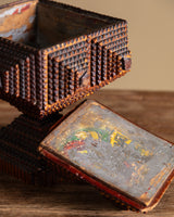 Tramp Art Diamond Pedestal Box, American, 19th Century