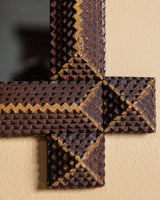 Tramp Art Cross-Corner Mirror with Gold Paint #2, Early 20th Century