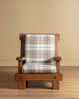 Brutalist Oak Armchairs in New Hampshire Plaid, Netherlands, 1970's (2 available)