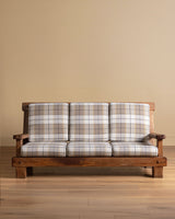 Brutalist Oak Sofa in New Hampshire Plaid, Netherlands, 1970s