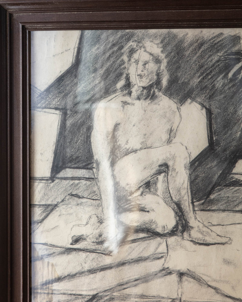 Framed Pencil Sketch of a Nude Woman