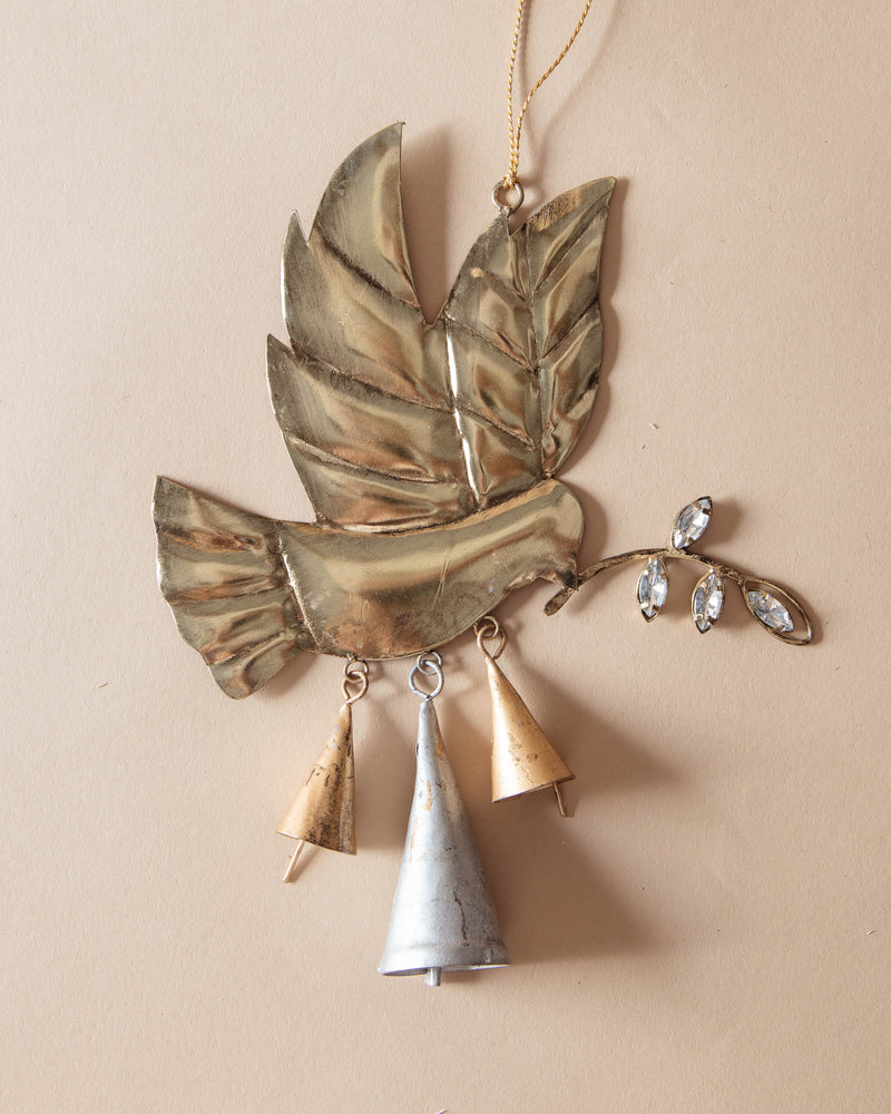 Metal Dove & Bell Ornament