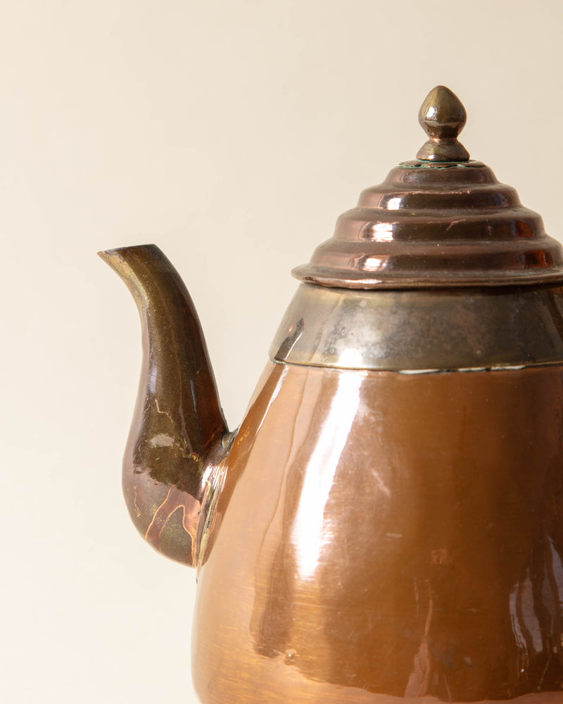 Shiny Copper Teapot with Rattan Wrapped Handle