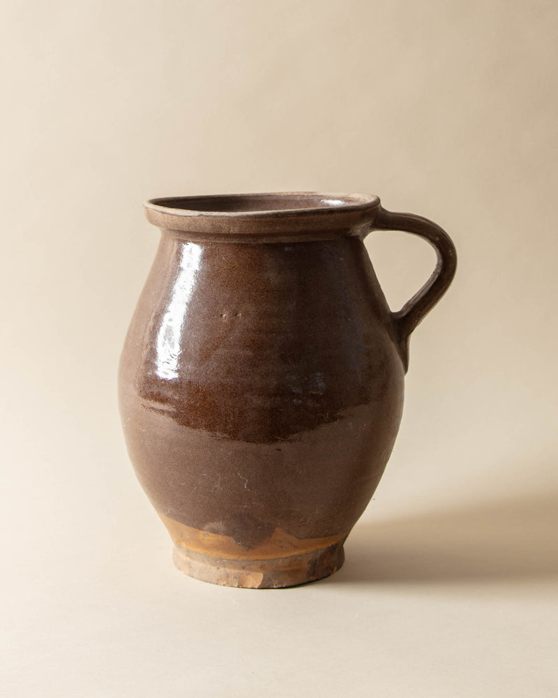 Glazed Hungarian Ceramic Vase with Handle