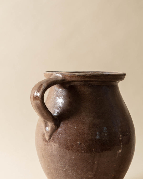 Glazed Hungarian Ceramic Vase with Handle