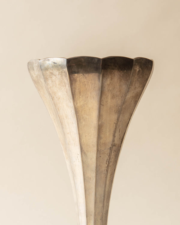 Flared Art Deco Metal Vase with Brass Braid Detail