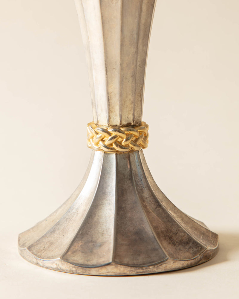 Flared Art Deco Metal Vase with Brass Braid Detail