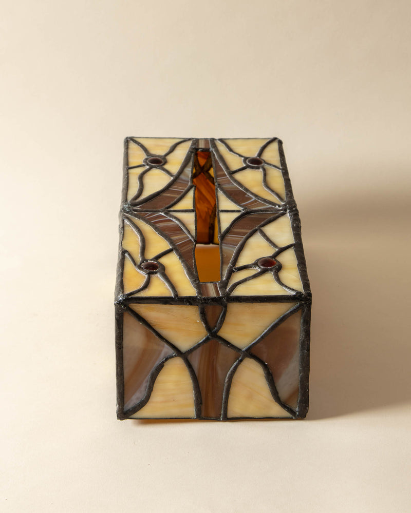 Amber and Yellow Stained Glass Tissue Box Cover
