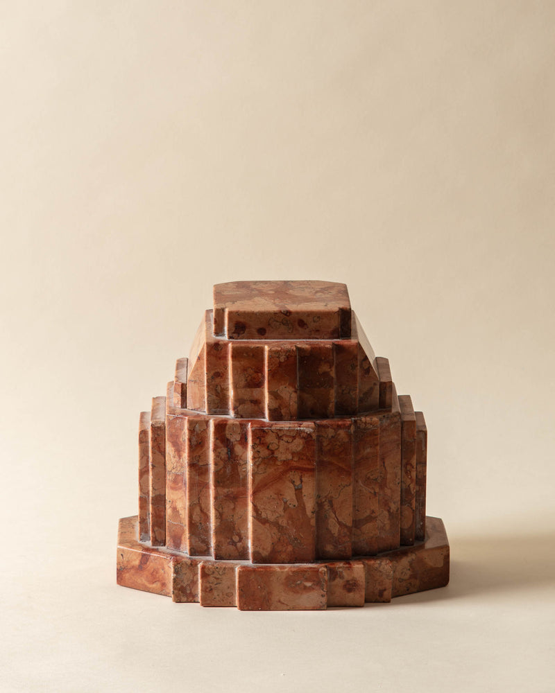 Signed Red Marble Art Deco Statue
