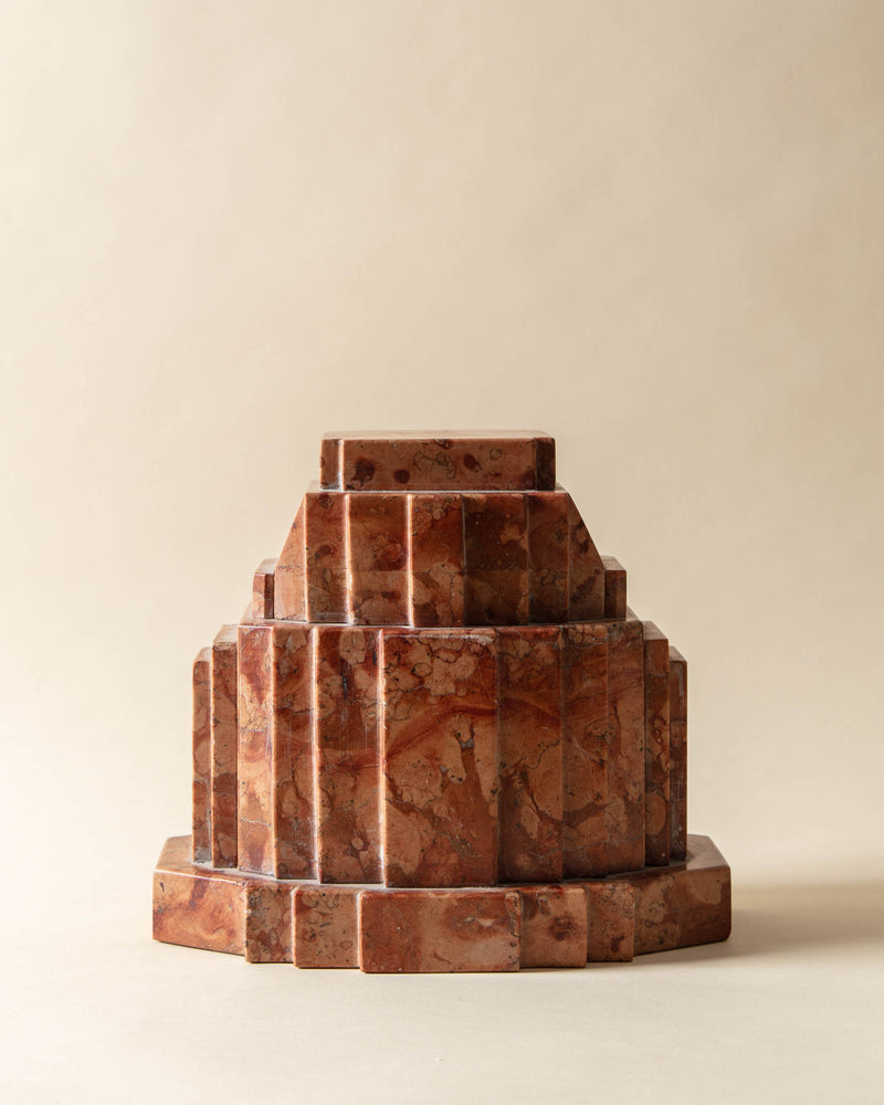 Signed Red Marble Art Deco Statue