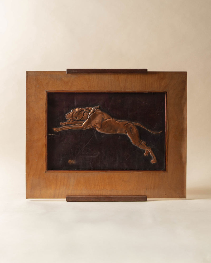 Signed Hammered Copper Greyhound Relief Art