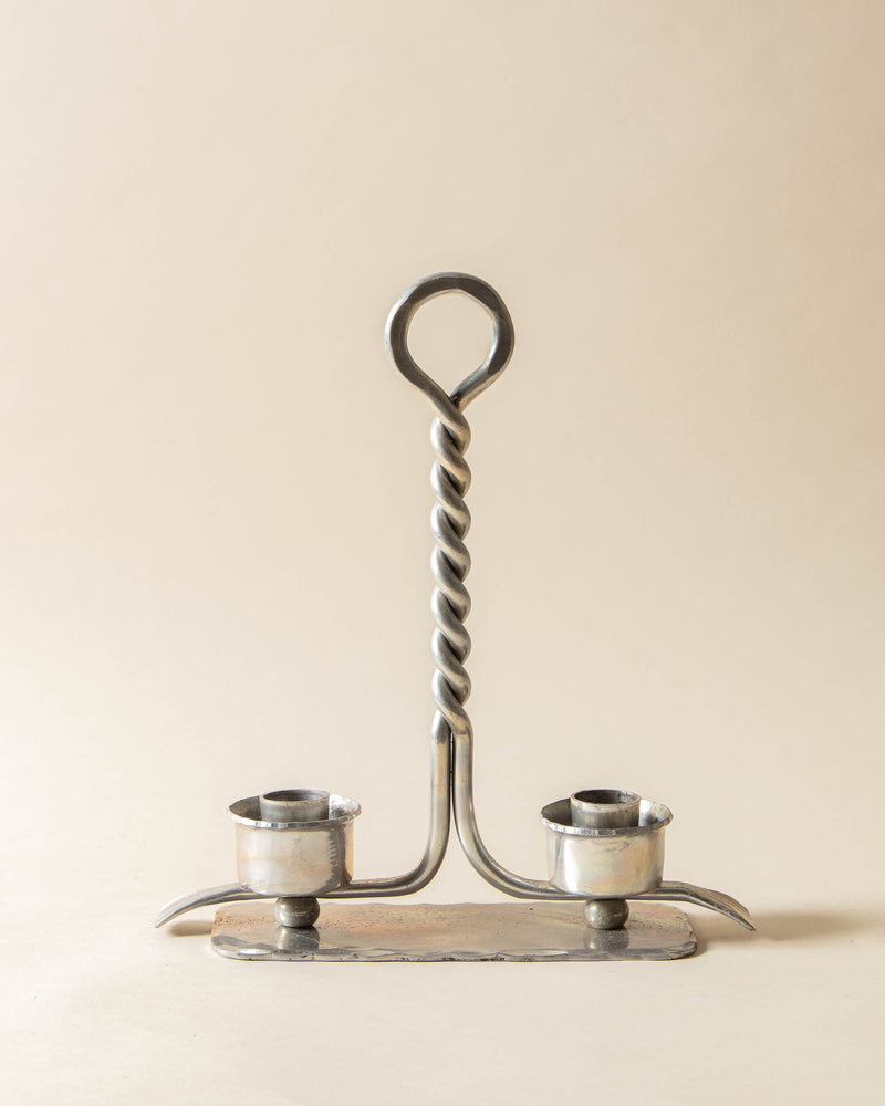 Double Taper Holder with Twisted Handle and Hammered Edge
