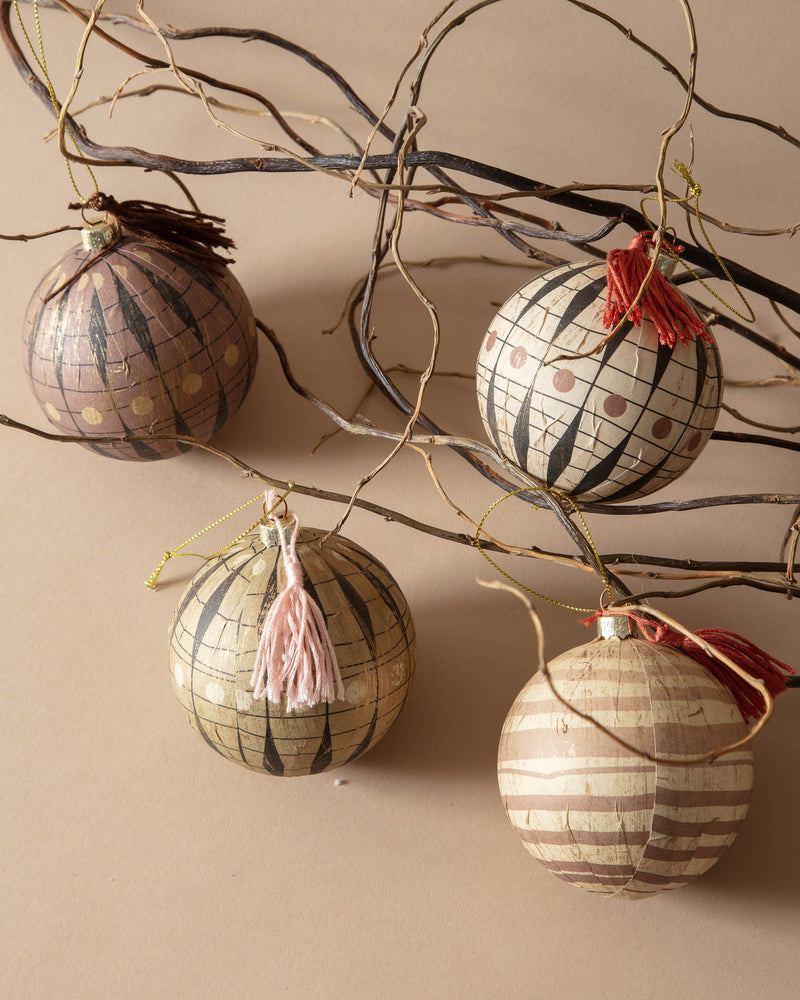 Juniper Paper Mache Ball Ornaments (Set of 4)
