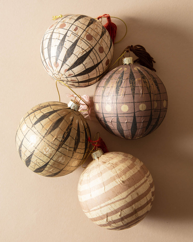 Juniper Paper Mache Ball Ornaments (Set of 4)