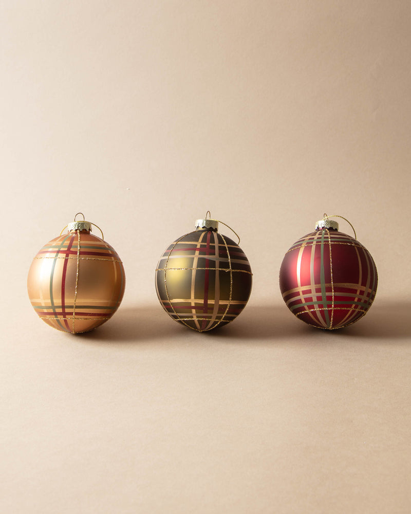 Hand-Painted Plaid Glass Ball Ornaments