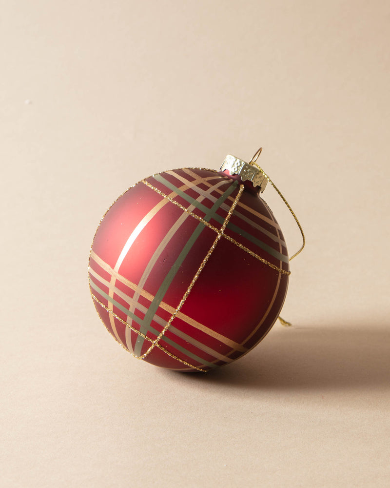 Hand-Painted Plaid Glass Ball Ornaments