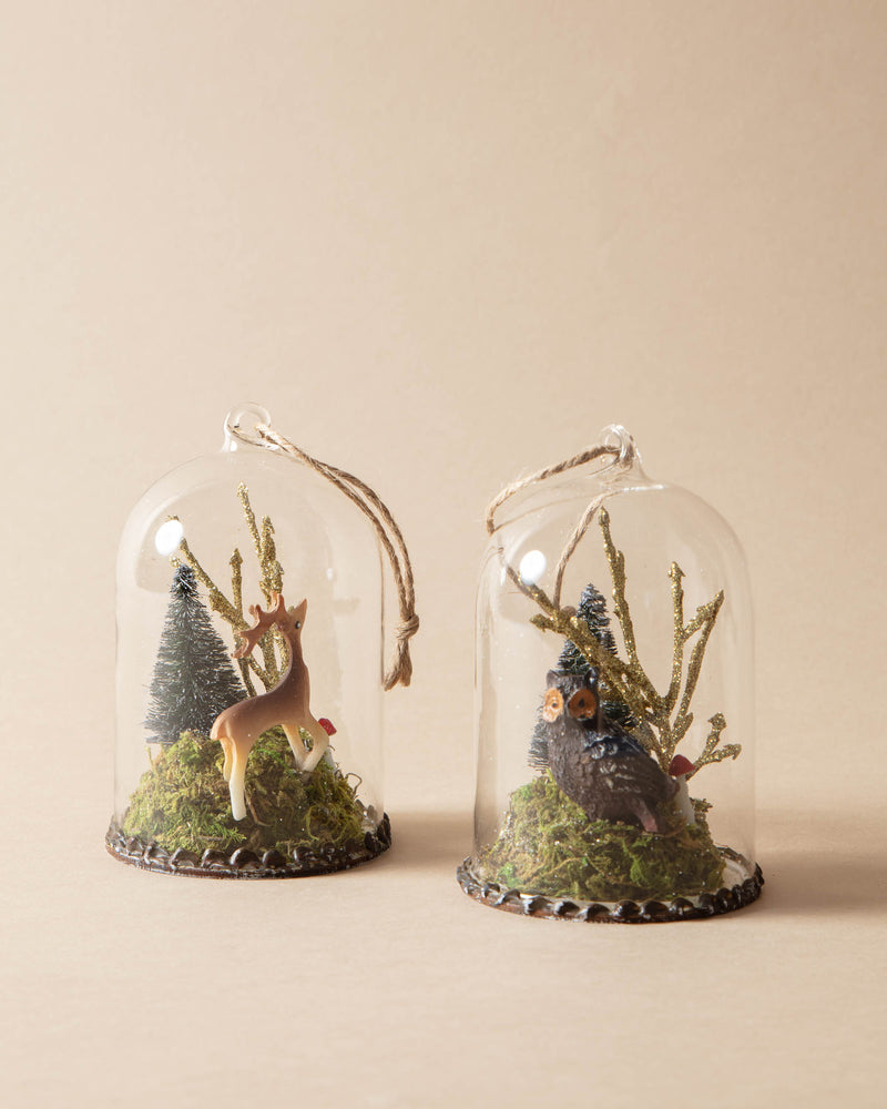 Glass Cloche Forest Animal Ornaments