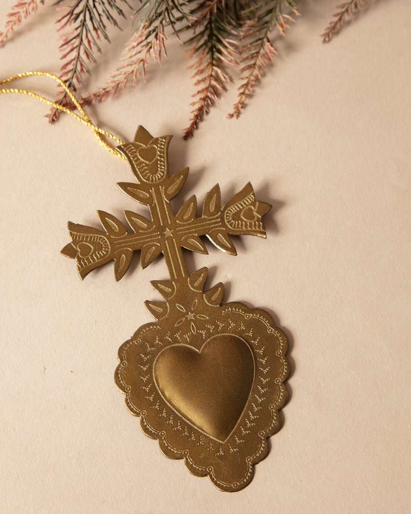 Embossed Sacred Heart Metal Ornament