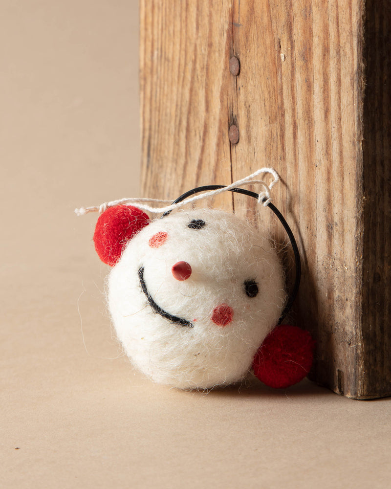 Wool Snowman Head Ornament with Earmuffs