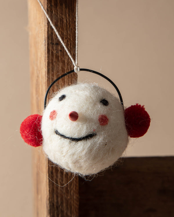 Wool Snowman Head Ornament with Earmuffs
