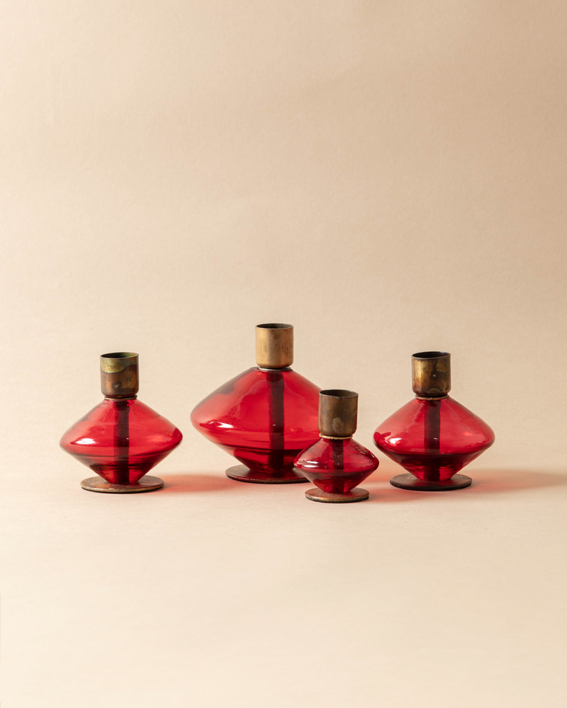 Blown Glass and Metal Taper Holders (Set of 4)