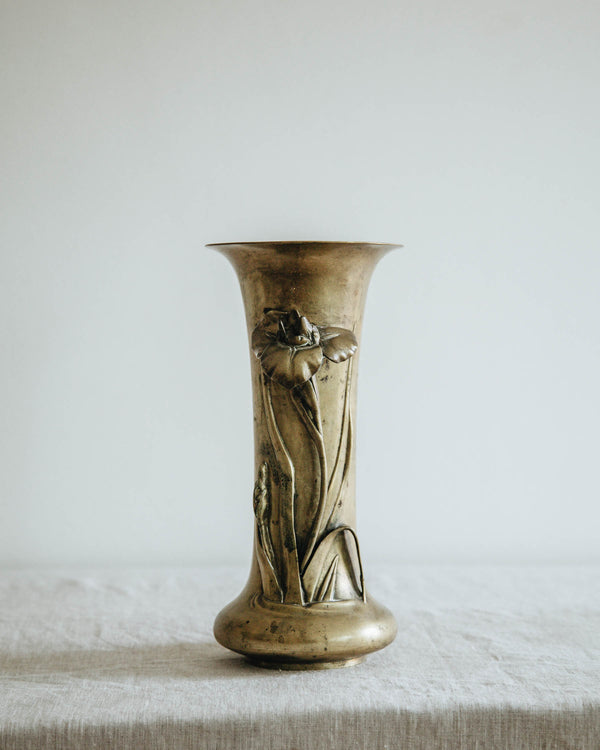 Stunning Bronze Art Nouveau Sculpted Iris Vase
