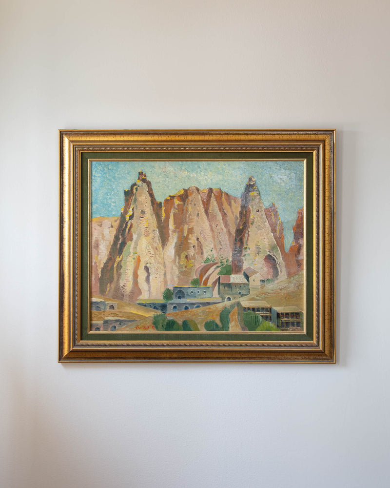 Signed Southwestern Landscape Oil Painting in Gold Frame