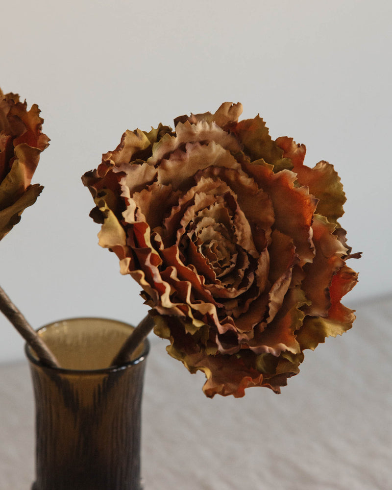 Faux Brown Cabbage Rose Stem