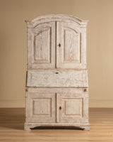 Gustavian Washed Pine Fall Front Secretary, Sweden, Dated 1842