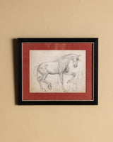 Equestrian Horse Pencil Sketch with Red Linen Mat, France, 1930s