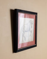 Equestrian Horse Pencil Sketch with Red Linen Mat, France, 1930s