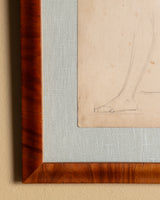 Art Deco Woman Pencil Sketch with Blue Linen Mat, France, 1920s