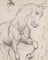 Equestrian Rearing Horse Pencil Sketch with Red Linen Mat, France, 1930s