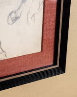 Equestrian Rearing Horse Pencil Sketch with Red Linen Mat, France, 1930s