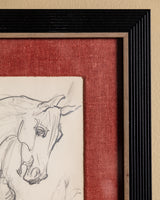 Equestrian Rearing Horse Pencil Sketch with Red Linen Mat, France, 1930s