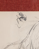Equestrian Rearing Horse Pencil Sketch with Red Linen Mat, France, 1930s