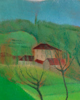 Modernist Green Hills Village Landscape by Romano Ocri da Feltre, Italy, 1920s
