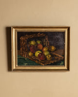 Rustic Basket of Fruit Still Life Oil Painting, France, Early 20th Century