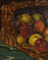 Rustic Basket of Fruit Still Life Oil Painting, France, Early 20th Century