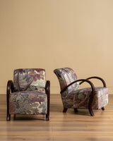 Sculptural Wood Arm Lounge Chair in Plantasia Cotton Linen, France, 1940s (2 available)