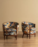 Art Deco Tub Chairs in Pierre Frey Fontainebleau Linen, France, 1940's (2 available)