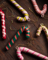 Hand Painted Paper Mache Candy Cane Ornaments (Set of 6)