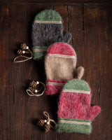 Fuzzy Felt Mitten Ornaments with Pinecone (Set of 3)