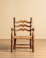 Pair of Turned Ladderback Wood & Rush Armchairs, France, 1950s