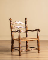 Pair of Turned Ladderback Wood & Rush Armchairs, France, 1950s