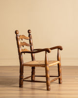 Pair of Turned Ladderback Wood & Rush Armchairs, France, 1950s