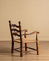 Pair of Turned Ladderback Wood & Rush Armchairs, France, 1950s