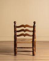 Pair of Turned Ladderback Wood & Rush Armchairs, France, 1950s