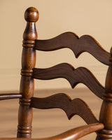 Pair of Turned Ladderback Wood & Rush Armchairs, France, 1950s