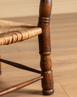 Pair of Turned Ladderback Wood & Rush Armchairs, France, 1950s